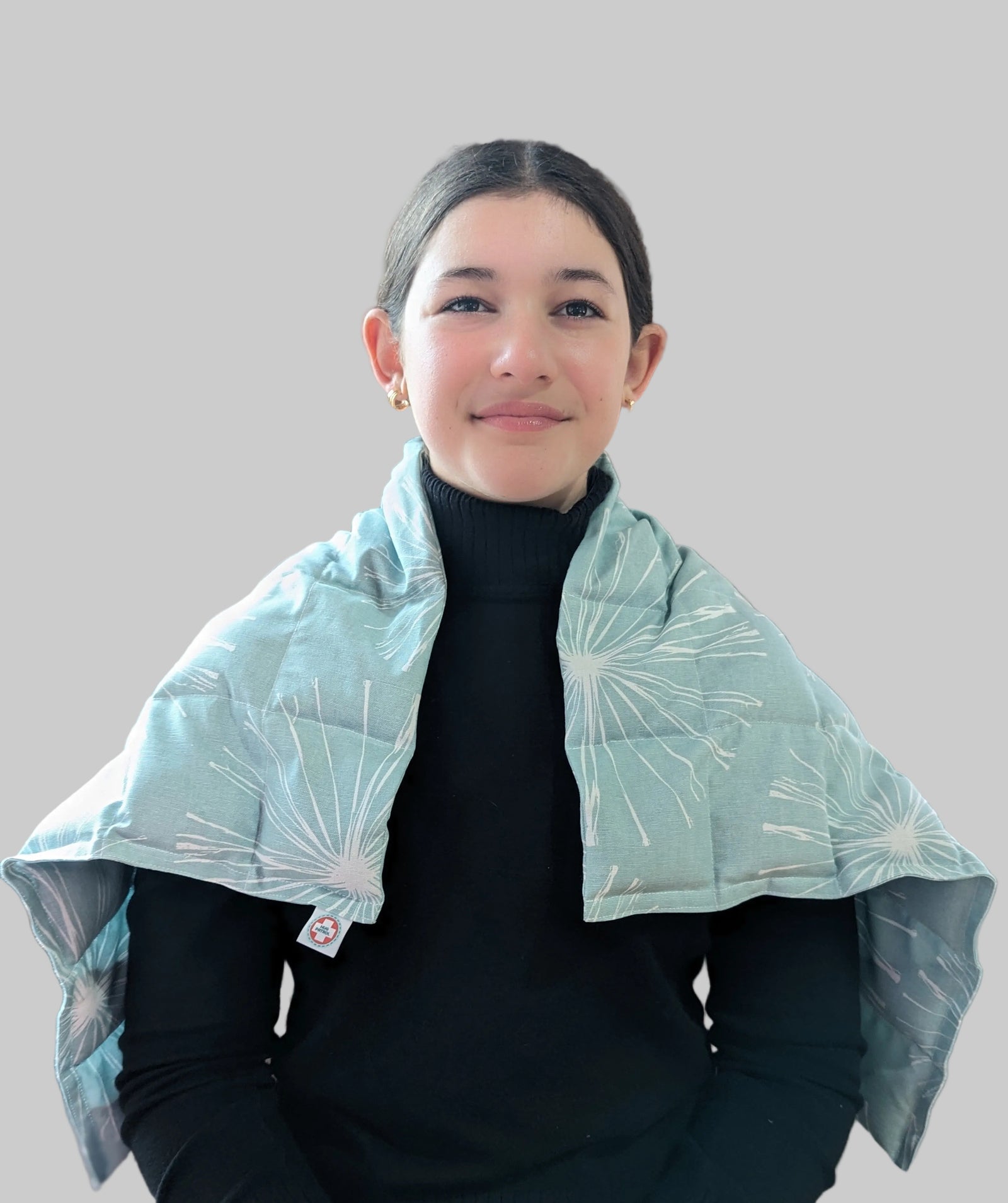 6 lb soothe wrap draped over shoulders front view