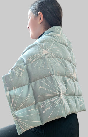 Hug Patrol Soothe wrap over the shoulders back view blue burst fabric 